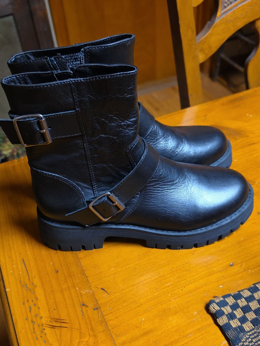 Steve Madden Crusader Leather Black Buckle Strap Combat Boots